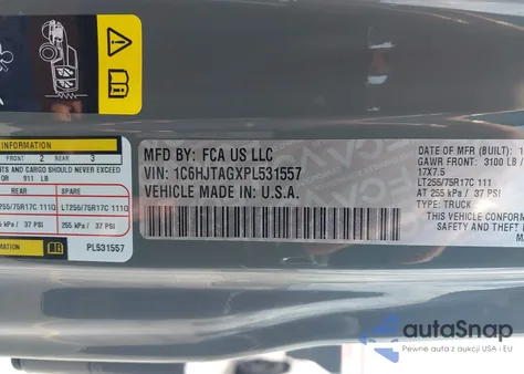 2023 Jeep Gladiator Willys 4X4 из США, поврежденный, VIN 1C6HJTAGXPL531557